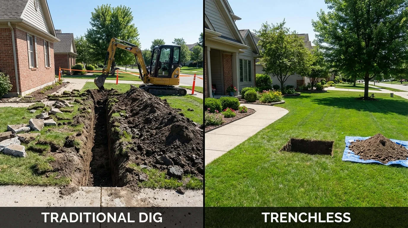 Trenchless sewer repair with minimal yard damage versus traditional excavation in Rainelle, WV